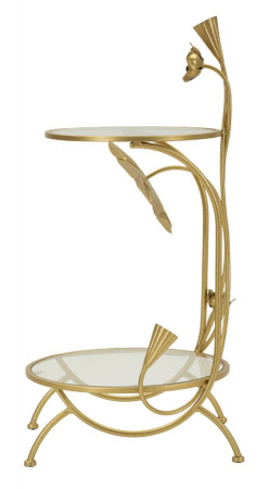 Măsuță aurie decorativă cu design floral sculptat și două rafturi din sticlă transparentă [2]