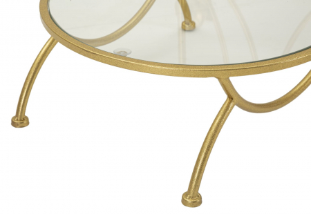 Măsuță aurie decorativă cu design floral sculptat și două rafturi din sticlă transparentă [5]