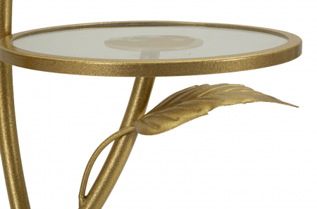 Măsuță decorativă aurie Leaf cu 3 rafturi din sticlă și design floral sculptural [4]