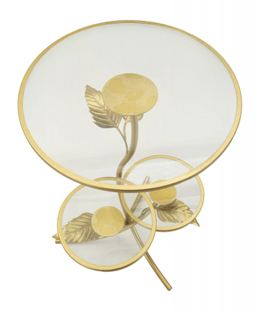 Măsuță decorativă aurie Leaf cu 3 rafturi din sticlă și design floral sculptural [2]