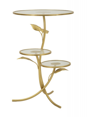 Măsuță decorativă aurie Leaf cu 3 rafturi din sticlă și design floral sculptural [1]