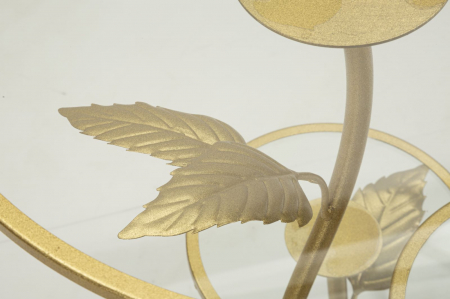 Măsuță decorativă aurie Leaf cu 3 rafturi din sticlă și design floral sculptural [5]