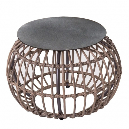 Mobilier Gradina - masuță ARIKI – ratan rotund, blat sticlă securizată, cadru oțel