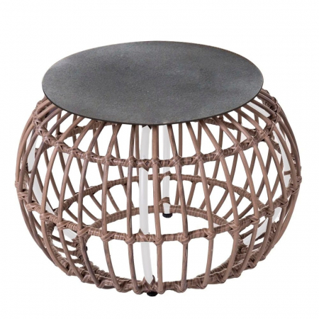 Mobilier Gradina - masuță ARIKI albă – ratan natural, blat sticlă și cadru oțel