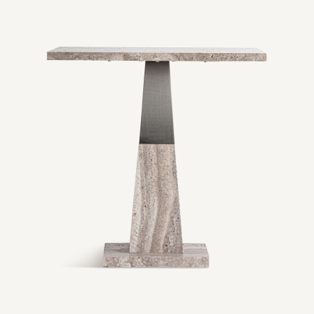 Mobilier - Măsuță cu blat pătrat subțire din marmură pe picior central din metal mat și piatră