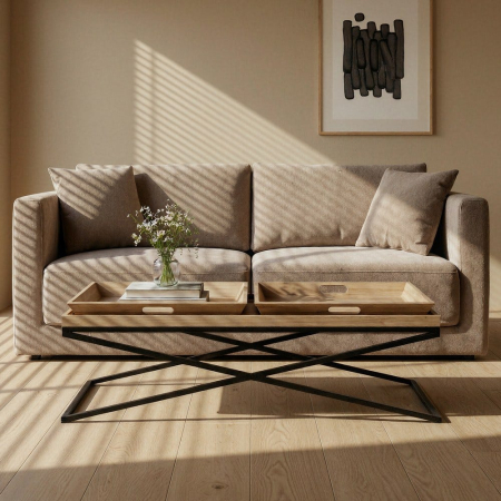 Masute Cafea - Măsuță de cafea joasă cu blat tip tavă din MDF și structură metalică