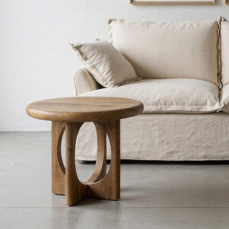 Masute Cafea - Măsuță de cafea rotundă din lemn de mango cu bază sculpturală