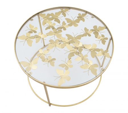 Masuta cafea rotunda cu fluturi 3D si blat sticla CreativDeco [2]
