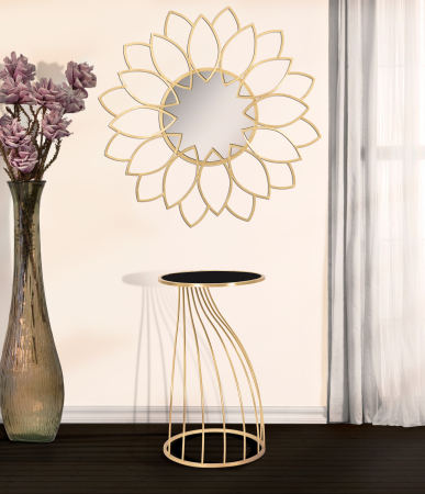 Masuta consola Flush,fier/sticla,auriu/negru [2]