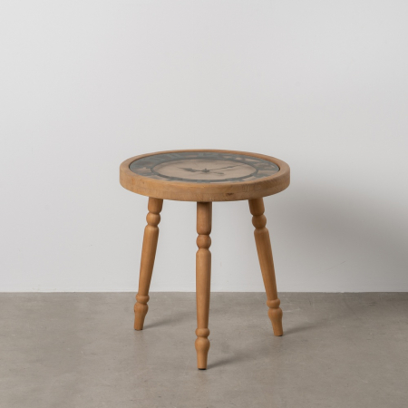 Masute Laterale - Masuta Rotundă cu Ceas CreativDeco - Accesoriu Rustic pentru Living sau Birou