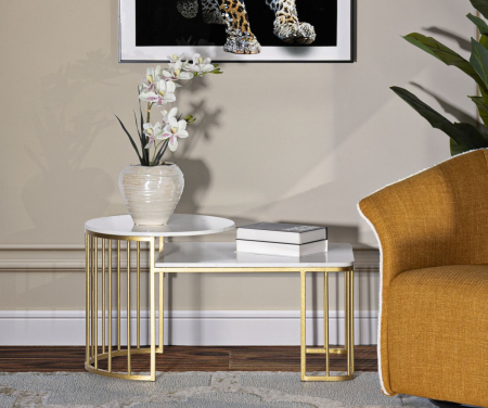 Măsuță Ankara aurie cu două blaturi marmură naturală și design geometric contemporan [1]