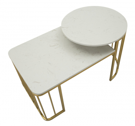Măsuță Ankara aurie cu două blaturi marmură naturală și design geometric contemporan [4]