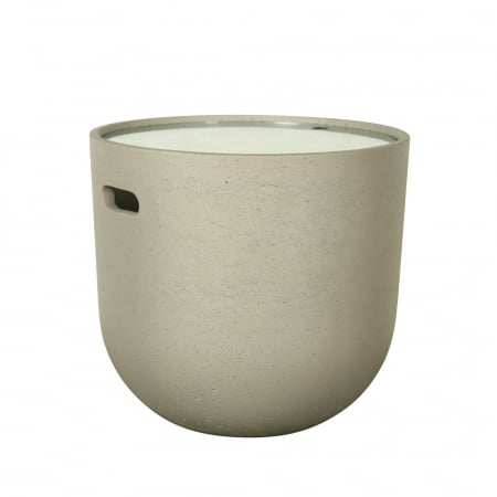 Mobilier - cap masuta cafea ciment deschis piatra calcaroasa rotunda blat sticla