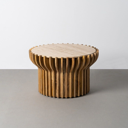 Mese - Masuta de cafea din lemn de mango cu blat rotund din marmura 78,5 cm