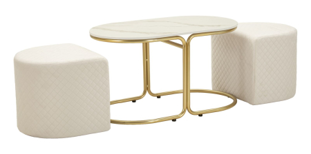 Mese - Măsuță de cafea cu blat tip marmură și 2 taburete tapițate modernă