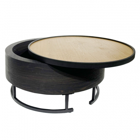 masuta cafea barrel negru natural depozitare ascunsa blat rotund picioare metalice subtiri [1]