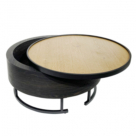 masuta cafea barrel negru natural depozitare ascunsa blat rotund picioare metalice subtiri [2]