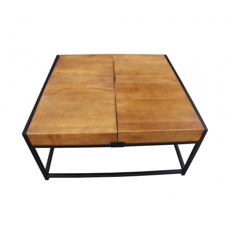masuta cafea combo depozitare ascunsa blat lemn acacia picioare metalice moderne [4]