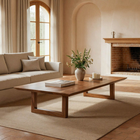 Colectia noua - Măsuță de cafea acacia maro – lemn masiv stil modern natural