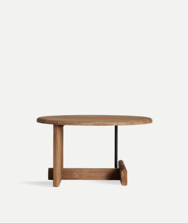 Mobilier - Măsuță de cafea rotundă din lemn de mango cu tijă din metal negru la baza în cruce