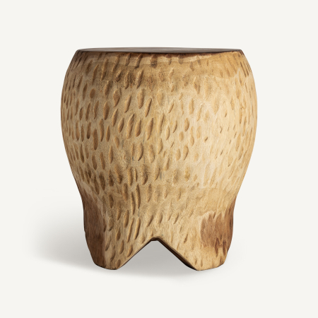 Mobilier - Măsuță rotundă din lemn de suar, bombată, cu adâncituri alungite pe corp și bază cu arcade