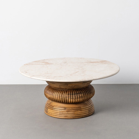 Mese - Măsuță de cafea din marmură alb crem și lemn de mango maro