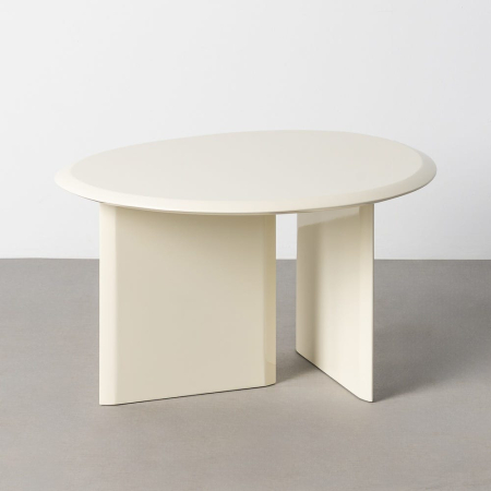 Minimalist - Măsuță de cafea din MDF lăcuit crem lucios cu blat în formă de pietricică și două picioare-panou