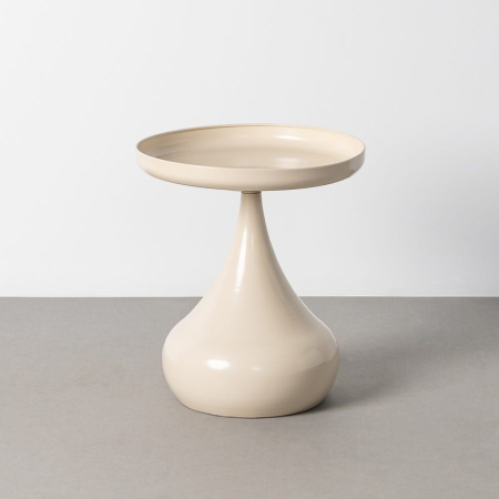 Mobilier - Măsuță de cafea din metal crem cu tavă rotundă și bază lată în formă de picătură