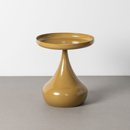 Mobilier - Măsuță de cafea din metal muștar cu tavă rotundă și bază în formă de picătură