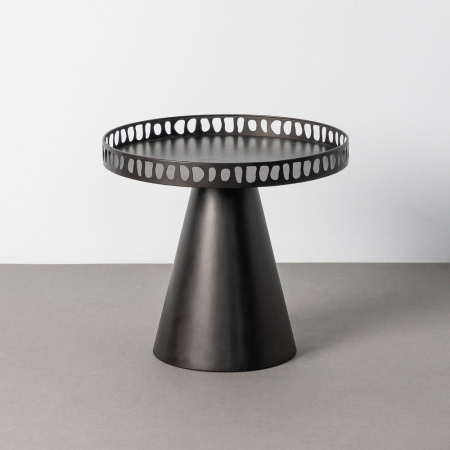 Mobilier - Măsuță de cafea din metal negru cu tavă rotundă cu margine decupată și bază conică