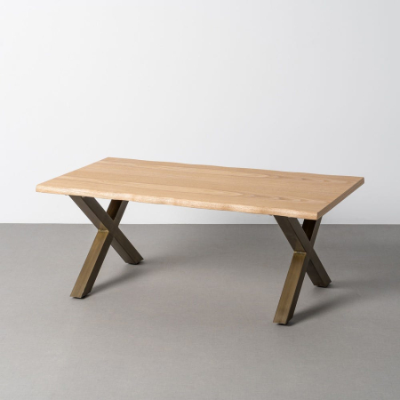 Mese - Măsuță de cafea dreptunghiulară cu blat cu aspect de lemn si picioare metalice X