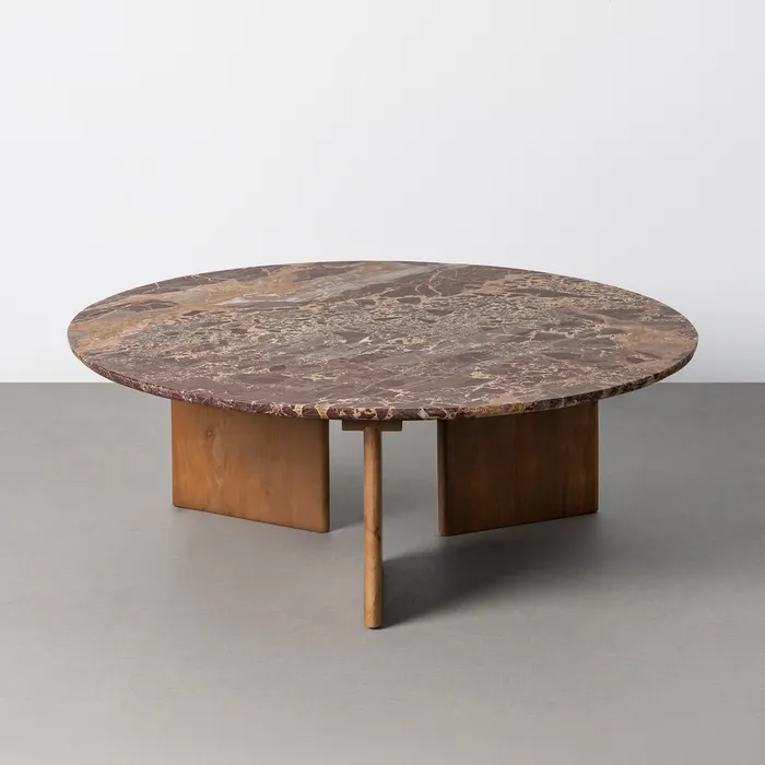 Mobilier - Măsuță de cafea mare bordeaux piatră și lemn