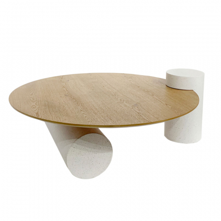 Masute Cafea - masuta cafea assymetron blat stejar baza beton design modern industrial