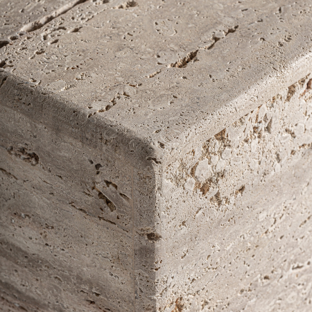 Măsuță travertin bej cubică, design sculptural Art Deco. [3]