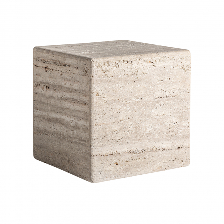 Măsuță travertin bej cubică, design sculptural Art Deco. [1]