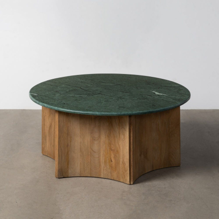 Măsuță de cafea rotundă cu blat de marmură verde pe bază din lemn de mango – fotografie produs principal Colectia noua - Măsuță de cafea rotundă cu blat de marmură verde pe bază din lemn de mango – fotografie produs principal