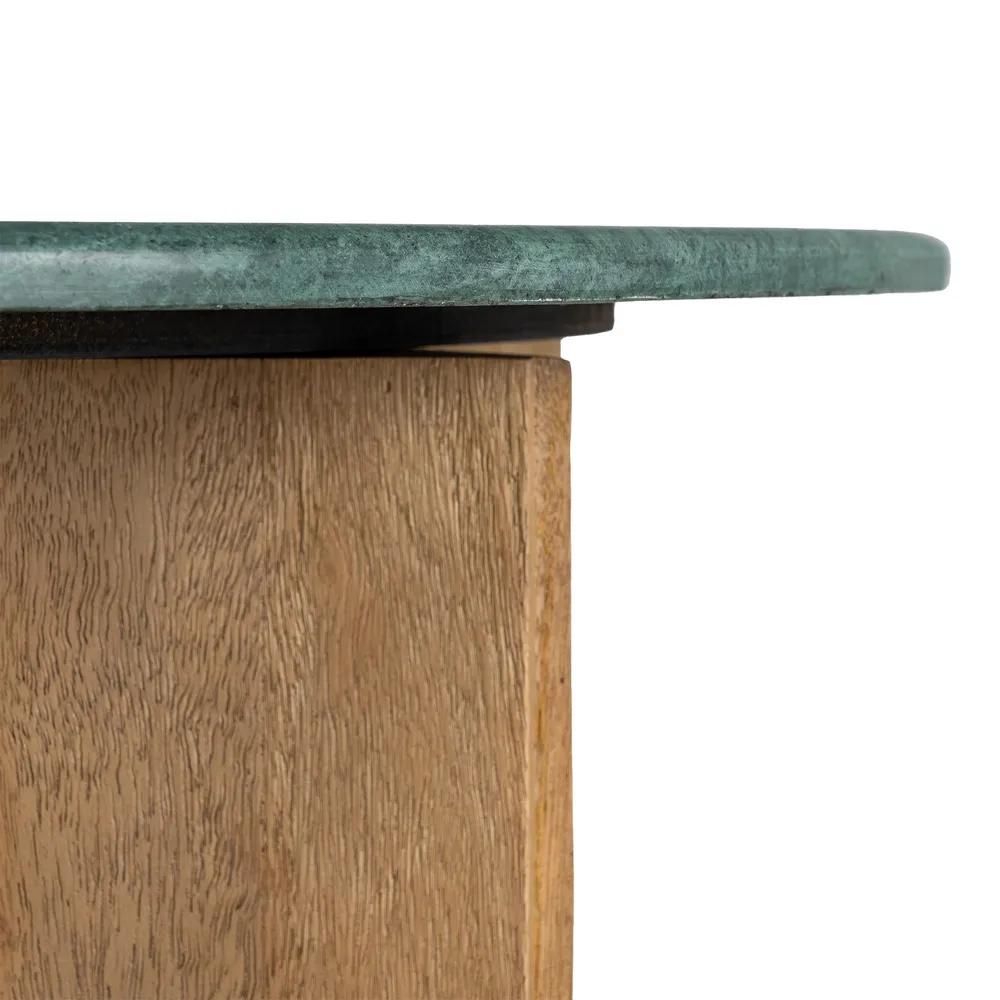 Măsuță de cafea rotundă cu blat de marmură verde pe bază din lemn de mango – fotografie produs principal [5]