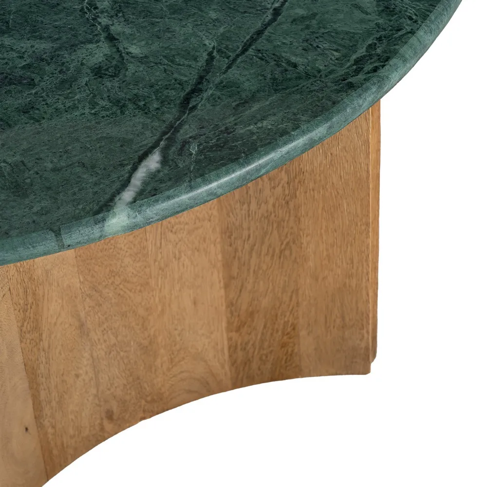 Măsuță de cafea rotundă cu blat de marmură verde pe bază din lemn de mango – fotografie produs principal [7]