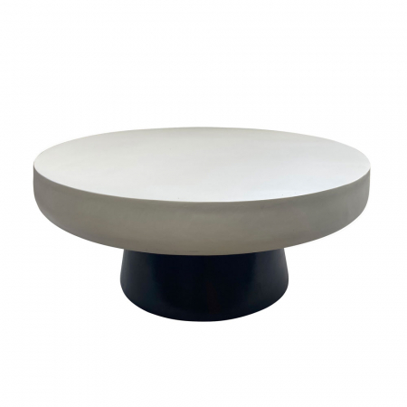 Masute Cafea - Măsuță cafea rotundă Mykonos – imagine laterală cu blat alb mat și bază cilindrică neagră