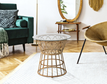 Masuta cafea rotunda ratan cu blat sticla boho chic CreativDeco [5]