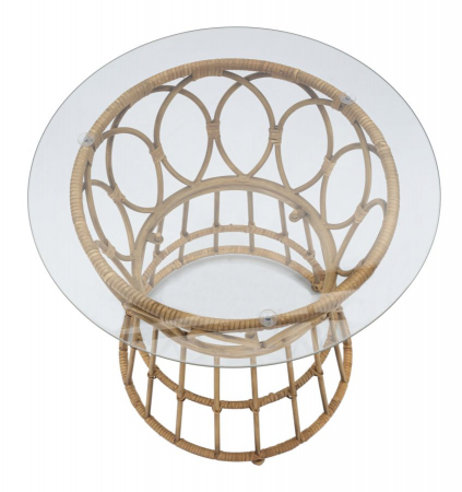 Masuta cafea rotunda ratan cu blat sticla boho chic CreativDeco [1]