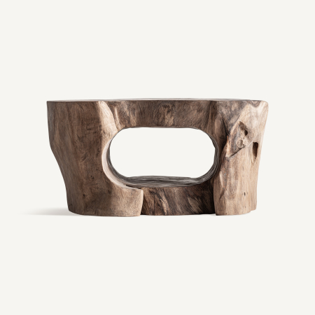 Mobilier - Măsuță de cafea din suar masiv cu siluetă de trunchi, gol oval și crăpături vizibile