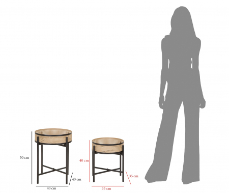 Masute Fuji, fier/ratan, negru/natur [6]