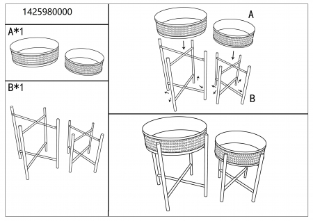 Masute Fuji, fier/ratan, negru/natur [7]