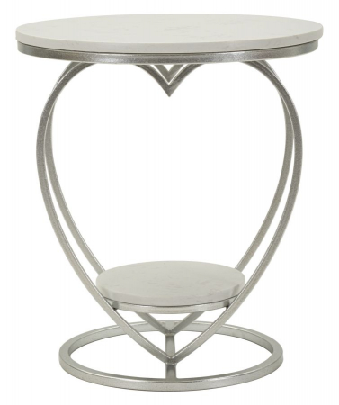Mobilier - Măsuță Heart cu structură argintie în formă de inimă și blat rotund din marmură albă
