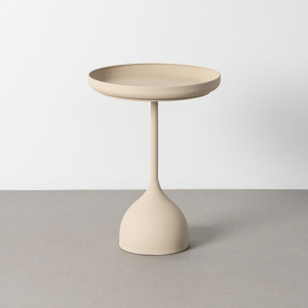 Mobilier - Măsuță înaltă din metal bej cu tavă rotundă texturată și bază în formă de clopot
