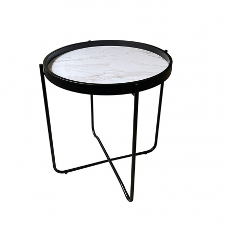 Mobilier - Masuta laterala alabaster alb marmura model negru