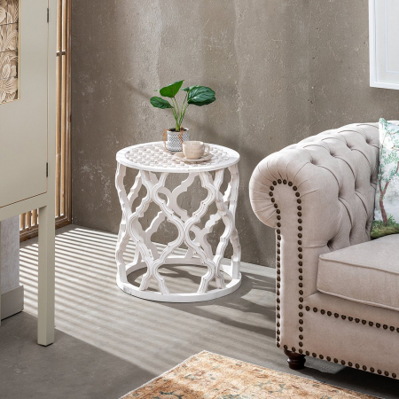 Masuta Decorativa MDF Alb CreativDeco - Design Geometric pentru Living sau Dormitor [1]