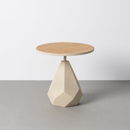 Masuta laterala geometrica moderna din metal crem si MDF