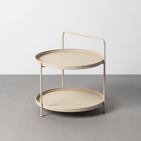 Mobilier - Masuta laterala metal bej cu doua tavi circulare design industrial